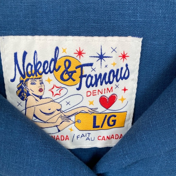 Naked & Famous Camp Collar Shirt - French Linen Fine Canva - Blue - Picture 6 of 6